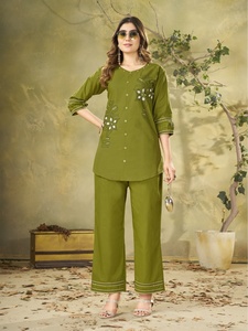 Floral Embroidered <b>Kurta</b> Pant For <b>Women</b> Casual Loose Fit Ethnic Wear India Pakistan Style For All Seasons - Product Image 1