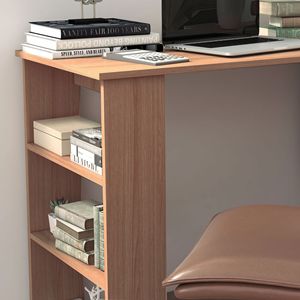 Scrivania angolare a L in teak girevole a 360 gradi, resistente, per ufficio domestico, postazione di lavoro con ripiani portaoggetti - Product Image 6