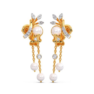 Botanical Cascade <b>Diamond</b> <b>Dangle</b> <b>Earrings</b> with Leaf Motif and White Stone Drops - Product Image 1