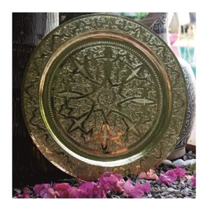 Luxury Handmade Hammered Pure Copper Charger Plate - Antique Decorative Round Serving <b>Tray</b> for Wedding Hotel Home Decoration - Product Image 4