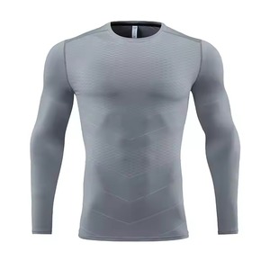 T-shirt de compression sportif à manches longues pour homme, col rond, coupe ajustée, gris, en polyester tricoté, séchage rapide - Product Image 6