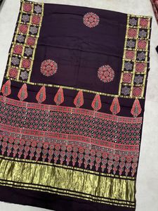 Sari Aisha Bandhej de Seda Gajji Pura con Estampado Ajrakh Tradicional para Mujer - Product Image 2