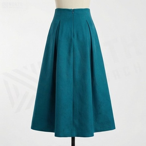 High Waist Women's <b>Woolen</b> A-Line Pleated Knee-Length <b>Skirt</b> Solid Teal Elegant Style All Seasons Wear - Product Image 2