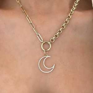 Lab Grown Diamond Half Moon Charm Unique Pave Set Everyday Wear Luxury Delicate Stacking Clasp <b>Pendant</b> 10k 14k 18k <b>Solid</b> <b>Gold</b> - Product Image 4