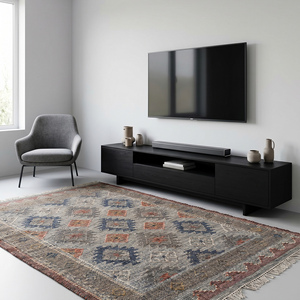 Handcrafted Handwoven Jute <b>Rug</b> Multicolor Tribal Geometric Pattern Modern Anti-Slip <b>Thick</b> Medium <b>Pile</b> Fringed Area Carpet Living - Product Image 5