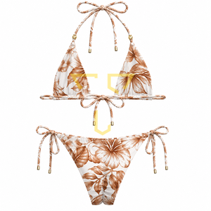 Women Solid Halter <b>Bikini</b> <b>Set</b> Tie Side <b>String</b> Bottom Spandex Polyester Breathable Two Piece - Product Image 3