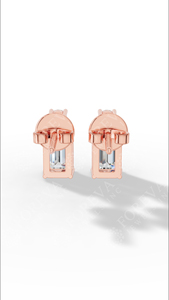 Boucles d'oreilles clous en or 14 carats avec deux diamants de laboratoire émeraude et taille brillant, bijoux de luxe pour fournisseurs - Product Image 2