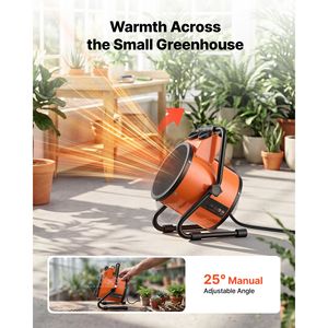 Riscaldatore Elettrico per Serra da 1500W con Ventilatore, Protezione IPX4, 25 Angoli Regolabili, Modalità di Riscaldamento Elevato per Camera da Letto - Product Image 3