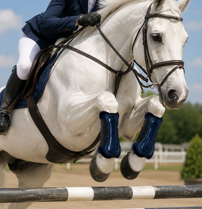 Premium Dark Navy Blue Patent Faux Leather Horse Shockproof <b>Brushing</b> <b>Boot</b> Matching Fur Padded Glitter Velcro Strap - Product Image 6