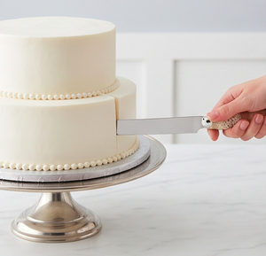 Ensemble de couteau et spatule à gâteau rustiques en toile de jute et dentelle avec poignée perlée, 2 pièces, outils à gâteau en métal faits à la main pour mariage - Product Image 4