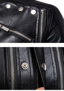แจ็คเก็ตหนังมอเตอร์ไซค์แฟชั่นใหม่ ทรงเข้ารูป กระดุมแถวเดียว สำหรับฤดูใบไม้ผลิ บริการ OEM ซิปหลายจุด สีดำ สำหรับผู้ชาย - Product Image 6