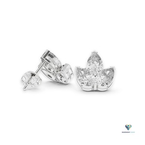 2.94 CT White Gold Pear Shape Lab Grown Diamond Cluster Stud Earrings in 18K Solid Gold, Floral Triple <b>Stone</b> Earrings - Product Image 2