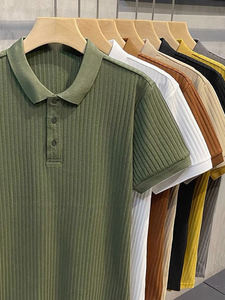 Men's Cotton Polo <b>Shirt</b> Short Sleeve Regular Fit Knitted Contrast Trim Casual Style Solid Color - Product Image 2