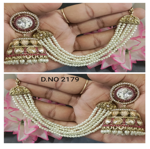 Boucles d'oreilles pendantes en laiton et rubis, motif floral tendance, style Mehendi KB Stone Bahubali, pour femme - Réf. 2179 A5 - Product Image 3