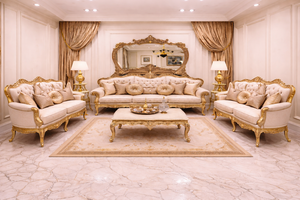 Royal Gold Handcarved Teak Wood <b>Sofa</b> <b>Set</b> with Luxury Upholstery Modern Design Inflatable Foldable Living Room Furniture India - Product Image 3