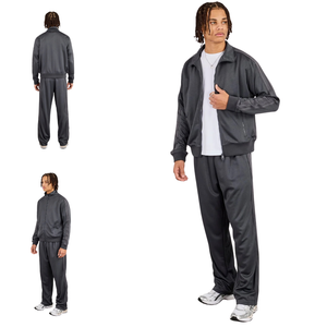 Men's Two Piece Tracksuit Turn Down Collar Full Zip Sweatshirt Pockets Elastic Waist Wide Leg <b>Trousers</b> Relaxed Casual Lounge Set - Product Image 1