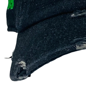 AKA Black Distressed Denim Hat Green Embroidered Letter Baseball <b>Cap</b> Washed Denim Headwear Adjustable Casual Fashion <b>Vintage</b> - Product Image 5