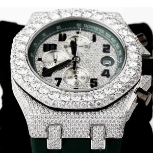 Reloj de Lujo de 41 mm con Correa de Goma Verde, Reloj con Diamantes Moissanite, Reloj con Engaste de Pavé Premium - Product Image 4