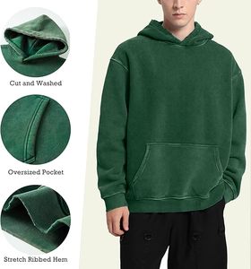 Sudadera con Capucha Personalizada al por Mayor, Lavado Ácido, 100% Algodón, Gruesa, para Invierno, Corte Regular para Hombre, 420g, Forro Polar Sólido Transpirable - Product Image 4