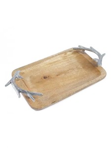 Belladec Modern Unique Design Acacia Wood Serving & <b>Storage</b> <b>Tray</b> with Steel Handles Lightweight and Customized Shape - Product Image 2