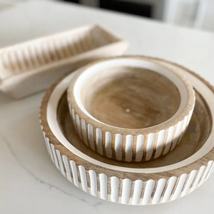 Bol à fruits en bois de luxe, fait main, sur piétement, bol de service moderne, centre de table décoratif pour table à manger, acacia naturel - Product Image 5