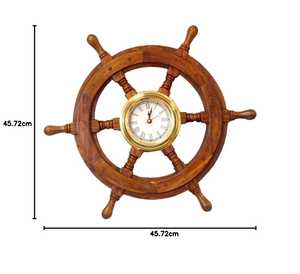 Reloj de Pared con Forma de Timón de Barco de Madera y Latón, Decoración Náutica para el Hogar u Oficina - Product Image 3
