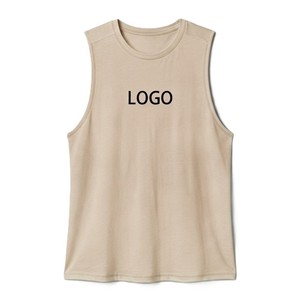 Camiseta sin mangas para hombre, transpirable, de poliéster y spandex, cuello redondo, color liso, con impresión de logotipo personalizado en la parte delantera, ropa informal de verano - Product Image 2