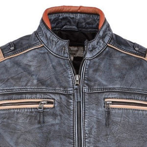 Veste de motard classique en cuir de vache véritable |   Veste de moto coupe-vent slim fit pour homme - Product Image 5