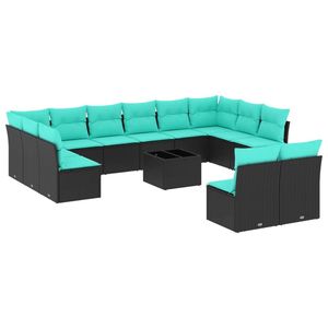Juego de sofás de patio de ratán sintético negro de 13 piezas con cojines para sofás de jardín - Product Image 2