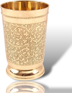 Verre à boire en laiton gravé à la main, design floral antique, pour eau, jus, lait, pour la maison, l'hôtel, le restaurant - Product Image 4