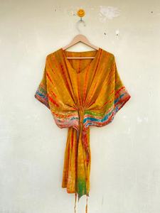 ชุดเดรสผ้าชีฟองสีเหลืองวินเทจผ้าไหมรีไซเคิลสำหรับใส่ในเลานจ์ย้อมสีย้อมผ้าชีฟองสีเหลือง - Product Image 5