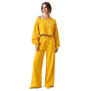 Women's Purple Cropped Sweatshirt Wide Leg Pants 2 Piece Lounge <b>Set</b> Casual Matching Co Ord Outfit Solid Color Loose Fit - Product Image 3