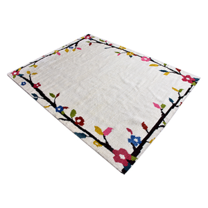 Alfombra de Lana Tejida a Mano, Color Crema, con Borde Floral, Tejido Plano, Pelo Corto, Decoración Moderna para Sala de Estar - Product Image 2