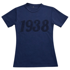 T-shirt d'été pour femmes Jack and Jill 1938 en chenille bleu marine, coupe classique, vente en gros - Product Image 1