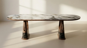 Luxury Calacatta Violet <b>Marble</b> Dining Table with Natural Stone <b>Top</b> Walnut Wood Base Custom Modern Furniture PISANO - Product Image 1