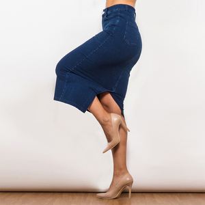 Wholesale Customize Distressed Long Denim Skirts Manufacturers Hip Wrap Jean Skirt Women's Summer Skinny Dress for Ladies - Product Image 5