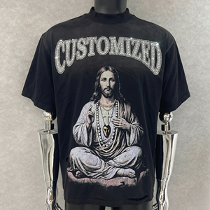 เสื้อยืดผู้ชายทรงหลวมแบบสั่งทำพิเศษ พิมพ์ลายรูปนักบุญ แขนสั้น คอกลม ผ้าด็อบบี้ - Product Image 2