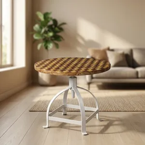 Wooden Iron <b>Painted</b> Round Checkerboard Side <b>Table</b> Minimalist Living Room Furniture Design - Product Image 1