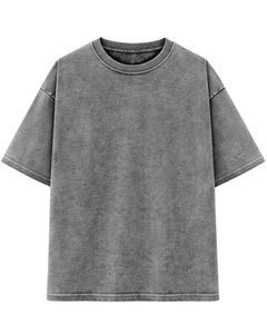 Grey Washed Oversized T Shirt Men Cotton Vintage Acid Wash Streetwear Casual Summer Tee Custom Logo OEM Manufacturer Supplier - Product Image 1