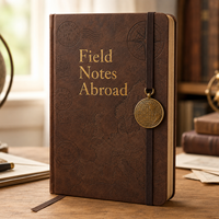 Carnet de voyage vintage personnalisé LABON avec breloque globe et carte dorée, journal de lecture académique, cadeau