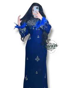 Awais House Women's Blue Embroidered Abaya Long Sleeve Floor Length Modest Dress For Wedding Eid India Pakistan Traditional Wear - Product Image 4