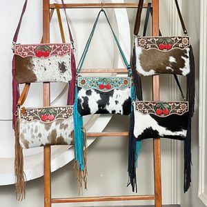 กระเป๋าถือสะพายข้างหนังแท้ลายเชอร์รี่สไตล์วินเทจตะวันตก ปี 2026 ตกแต่งด้วยพู่หนังวัวสไตล์โบฮีเมียน คุณภาพสูงสำหรับผู้หญิง - Product Image 4