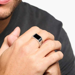 Hallmark Silver Casual <b>Black</b> Men's Gemstone <b>Ring</b> with Oval Cut Diamond for Anniversary - Product Image 1