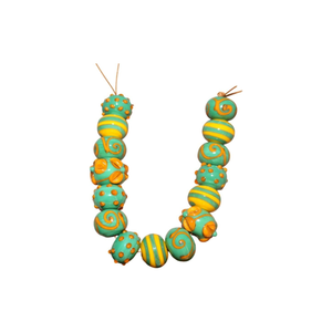 Perles en verre soufflé à la main de luxe, 16-18 mm, brin de 8 pouces |   Perles multicolores turquoise et jaunes pour la création de bracelets DIY - Product Image 1