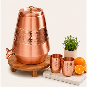 Handcrafted Pure Copper Water Dispenser with Tap Ayurvedic Copper Water Tank Hammered Finish Antimicrobial Storage Container - Product Image 4