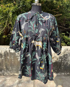 Robe tunique courte en coton imprimé à col rond pour femmes, robe d'été décontractée tendance - Product Image 1