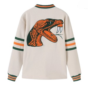 เสื้อคาร์ดิแกนปักลายตัวอักษร FAMU สำหรับผู้หญิง คอวี แขนยาว ถักนิตติ้ง สไตล์ Preppy มีกระเป๋าและกระดุม - Product Image 2