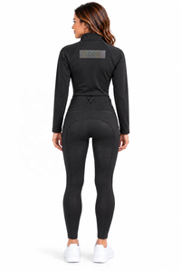 Ensemble de vêtements d'équitation pour femmes, pantalon noir et veste zippée intégrale avec empiècements antidérapants, poches latérales et coupe extensible pour l'équitation - Product Image 3