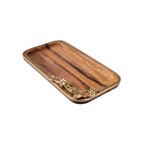Luxury Design Natural Wooden <b>Tray</b> With <b>Gold</b> Floral Accent Snacks And Fruits <b>Serving</b> <b>Tray</b> For Hot Selling Home Accessories Supply - Product Image 3