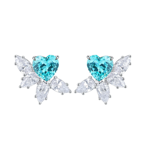 Pendientes románticos de plata para mujer con topacio azul talla corazón y detalles de diamantes blancos, joyería de boda - Product Image 3